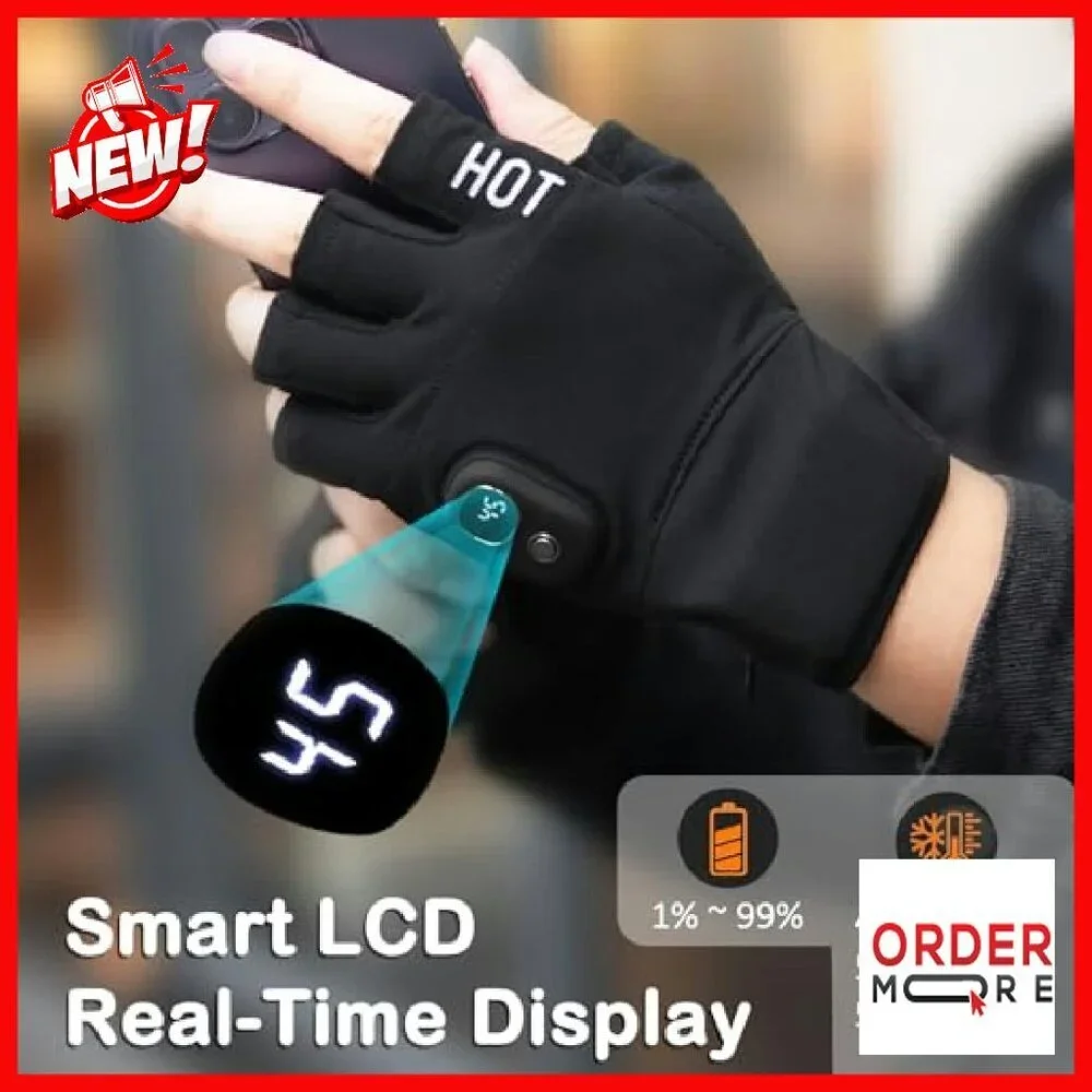 Rechargeable Heated Fingerless Gloves Touchscreen Winter Work Medium